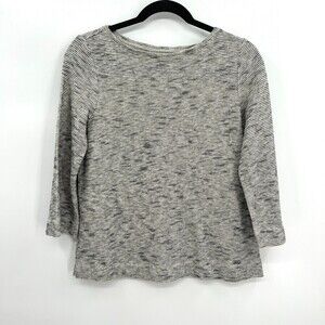 J. JILL Pure Jill Gray Cream Knit Boat Neck 3/4 Sleeve Shirt Size XS Petite